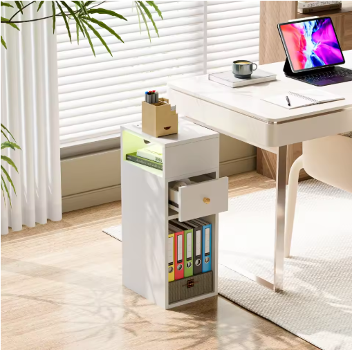 Smart LED Bedside Table with Drawer & USB Charging Ports-Modern Nightstand for Bedroom or Living Room